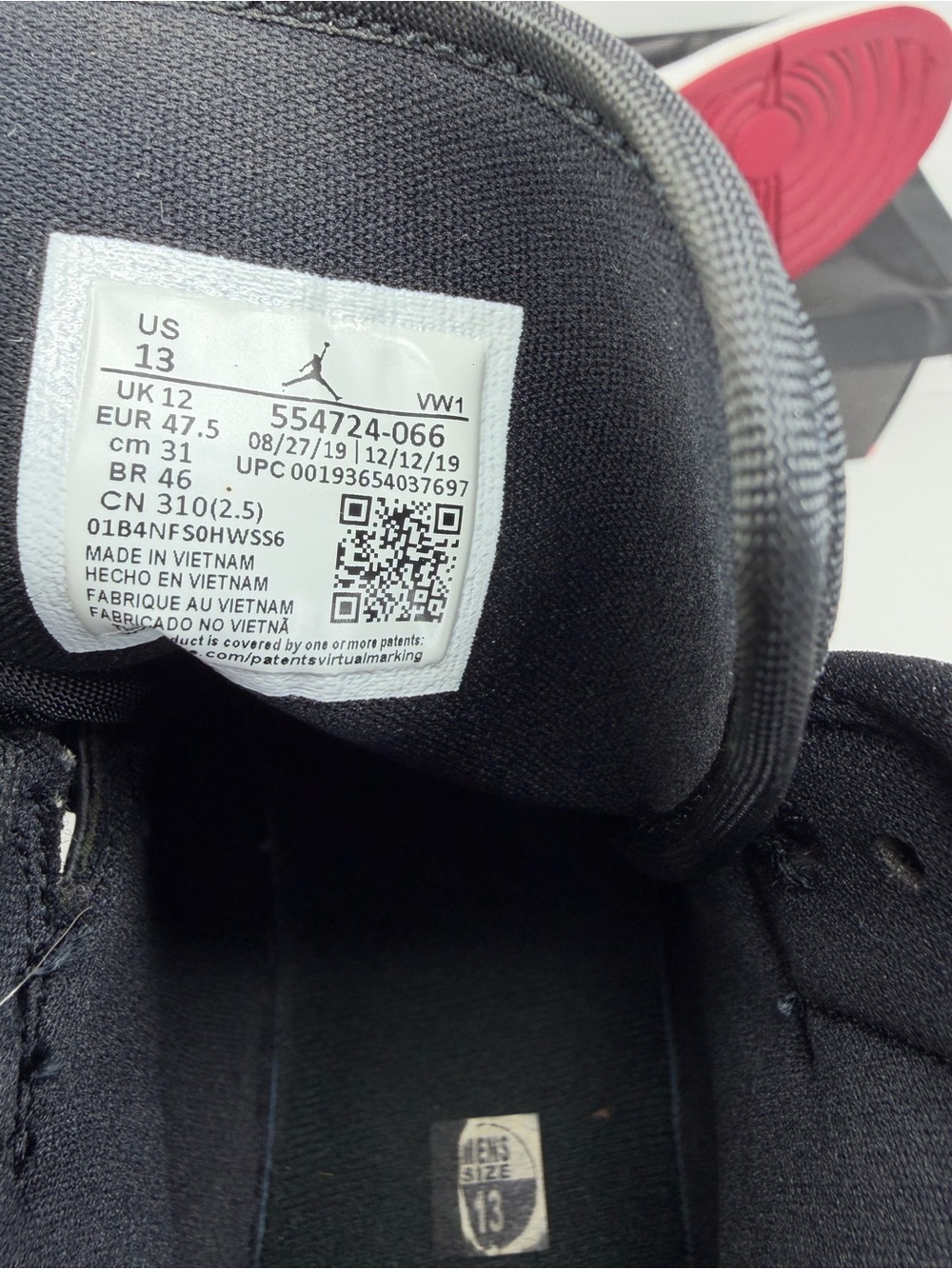 Nike Air Jordan 1 Mid Black White Dark Red Sneakers - Picture 6 of 6